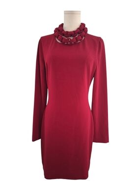 Diane Von Furstenburg GIADA Scarlet Crepe Woven Chain Necklace Dress Womens Sz 6
